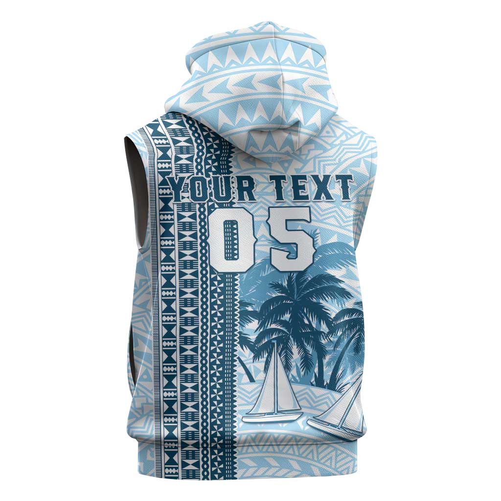 Custom Fiji Regatta Sleeveless Hoodie Palm Tree Tapa Pattern - Polynesian Pride