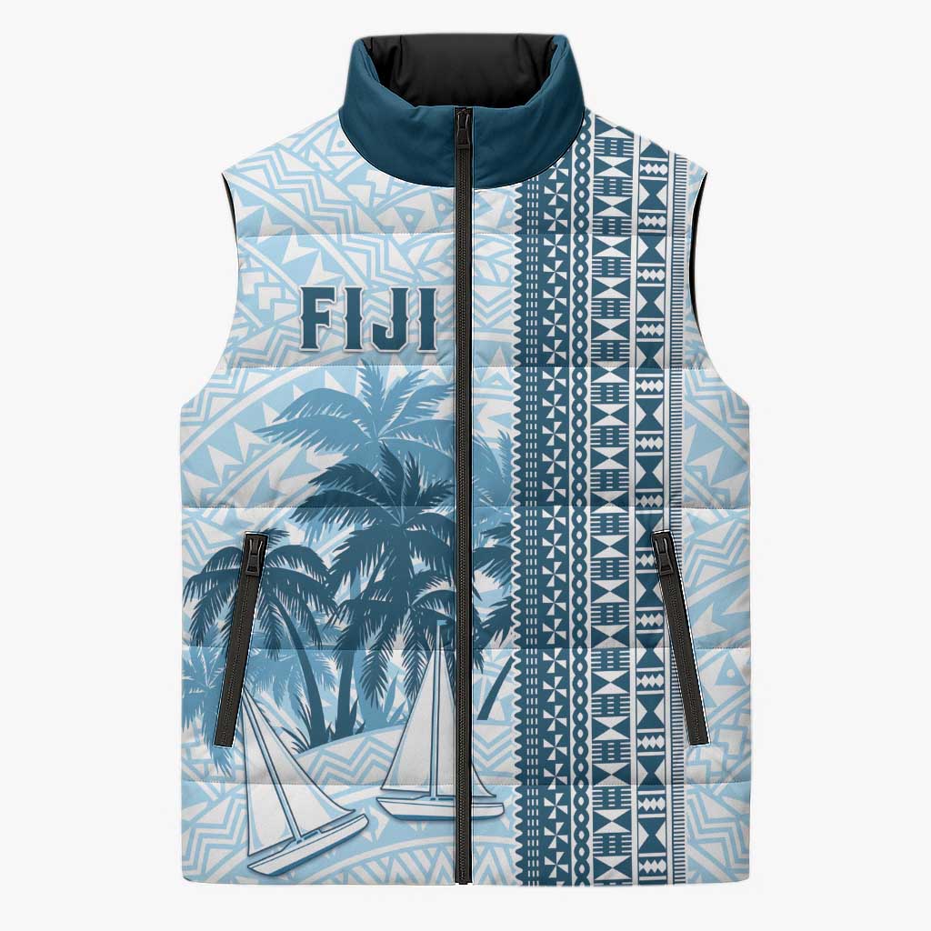 Custom Fiji Regatta Sleeveless Puffer Jacket Palm Tree Tapa Pattern - Polynesian Pride