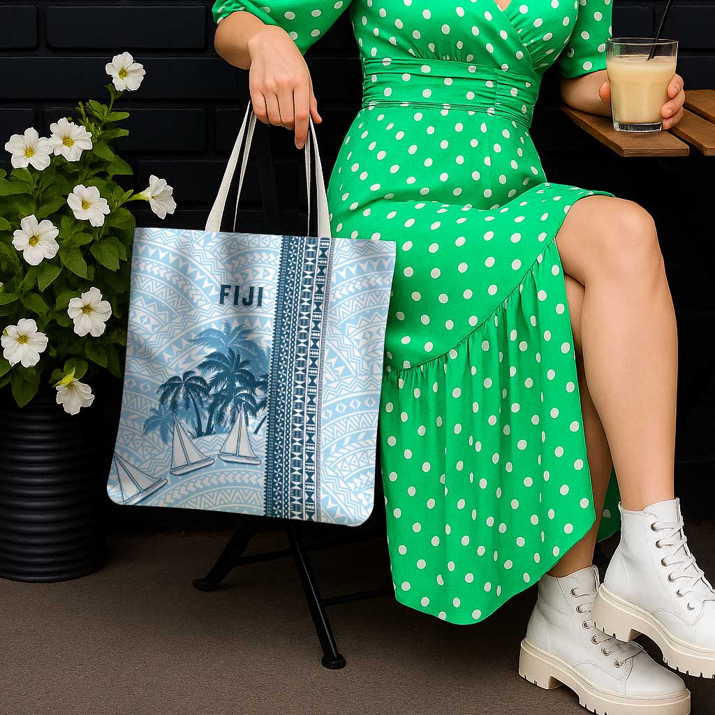 Fiji Regatta Tote Bag Palm Tree Tapa Pattern - Polynesian Pride