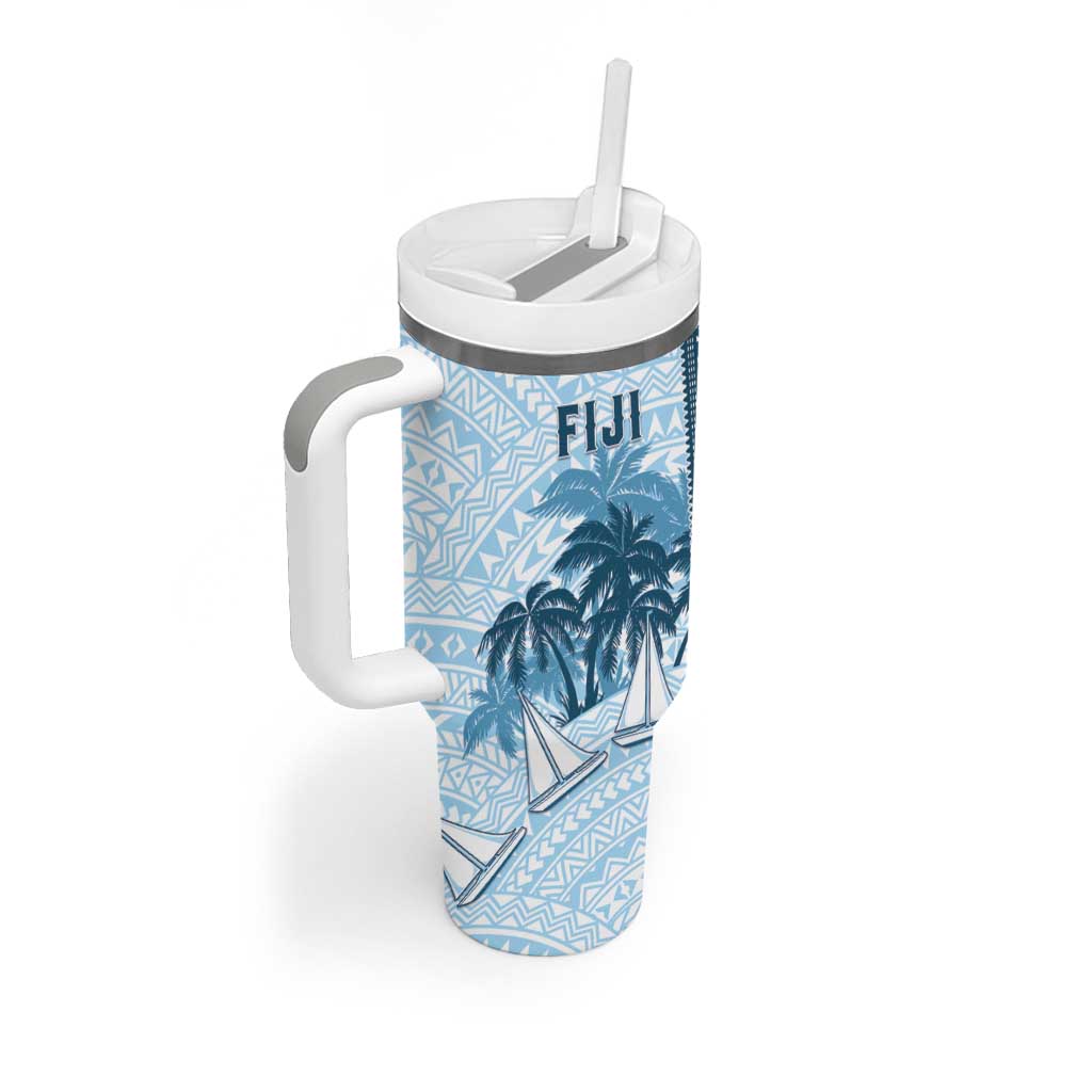 Custom Fiji Regatta Tumbler With Handle Palm Tree Tapa Pattern - Polynesian Pride