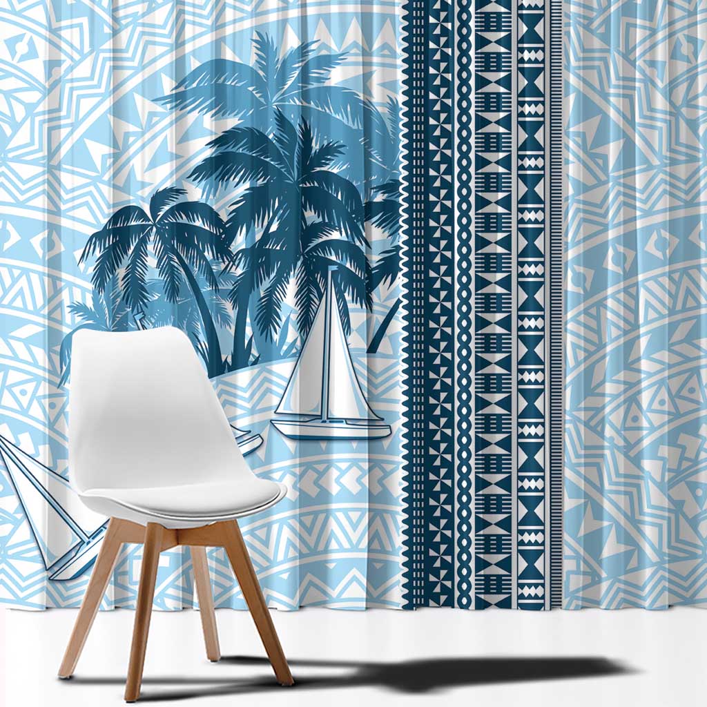 Fiji Regatta Window Curtain Palm Tree Tapa Pattern - Polynesian Pride