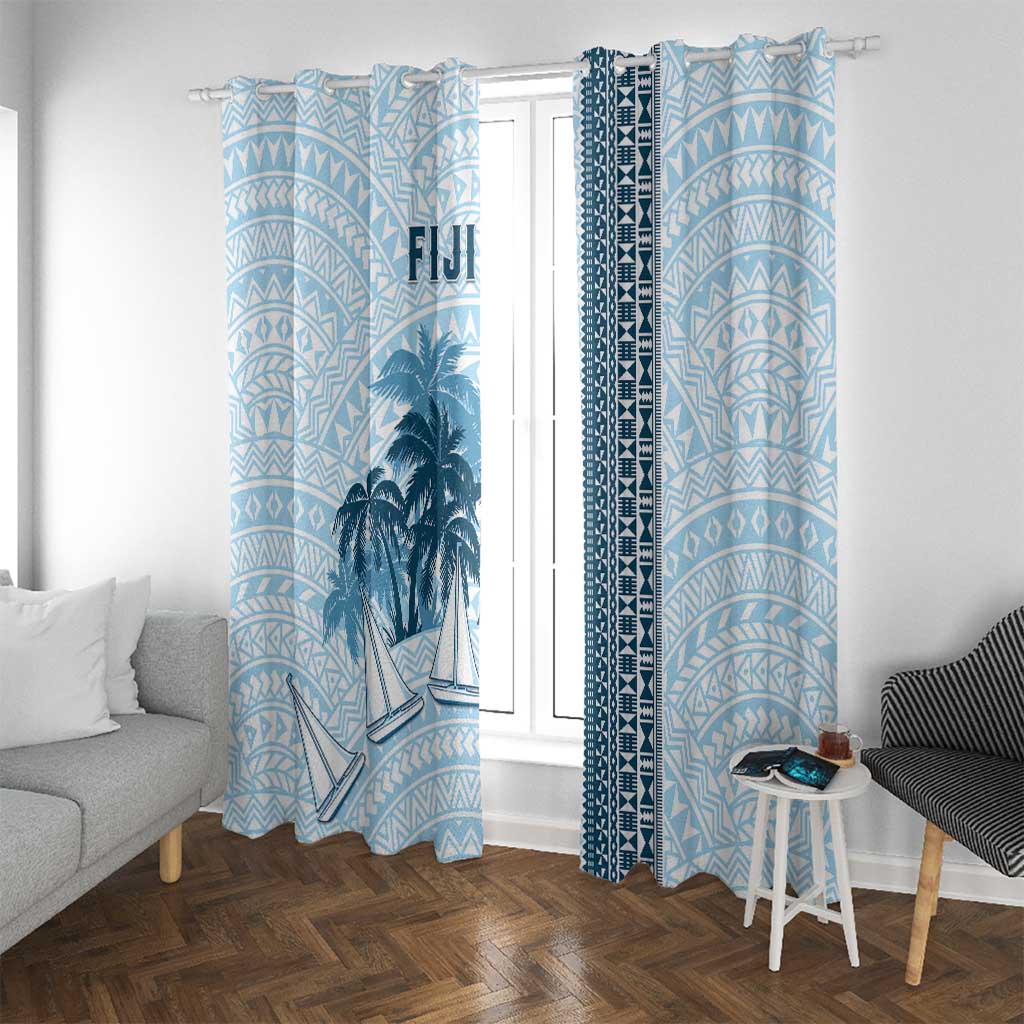 Fiji Regatta Window Curtain Palm Tree Tapa Pattern - Polynesian Pride
