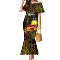happy-diwali-festival-family-matching-mermaid-dress-and-hawaiian-shirt-diya-lamp-hibiscus-polynesian-pattern