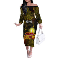 happy-diwali-festival-family-matching-off-shoulder-long-sleeve-dress-and-hawaiian-shirt-diya-lamp-hibiscus-polynesian-pattern