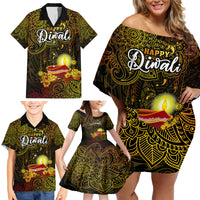 happy-diwali-festival-family-matching-off-shoulder-short-dress-and-hawaiian-shirt-diya-lamp-hibiscus-polynesian-pattern