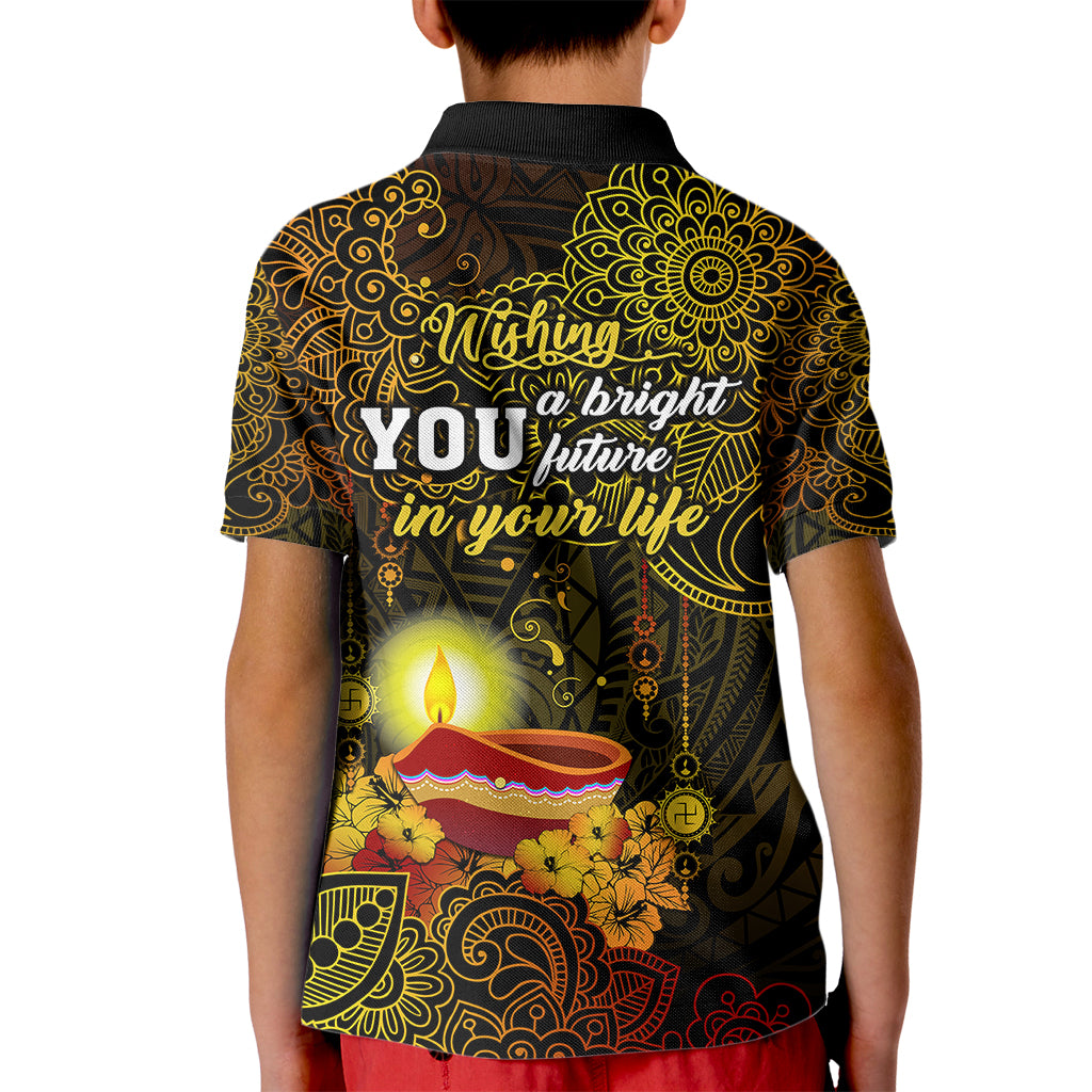 Happy Diwali Festival Kid Polo Shirt Diya Lamp Hibiscus Polynesian Pattern LT05 - Polynesian Pride