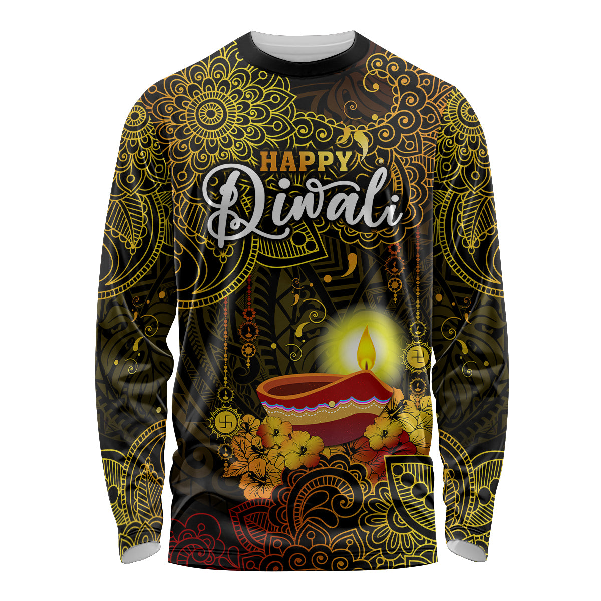 happy-diwali-festival-long-sleeve-shirt-diya-lamp-hibiscus-polynesian-pattern