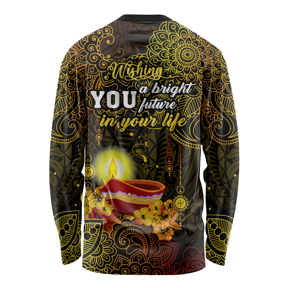 Happy Diwali Festival Long Sleeve Shirt Diya Lamp Hibiscus Polynesian Pattern LT05 - Polynesian Pride