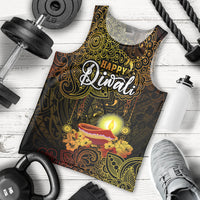 Happy Diwali Festival Men Tank Top Diya Lamp Hibiscus Polynesian Pattern LT05 Yellow - Polynesian Pride