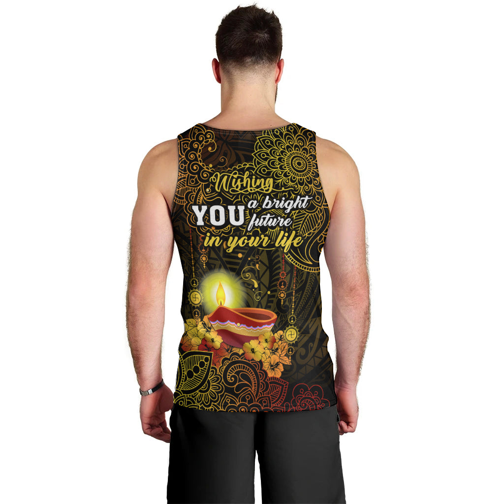 Happy Diwali Festival Men Tank Top Diya Lamp Hibiscus Polynesian Pattern LT05 - Polynesian Pride