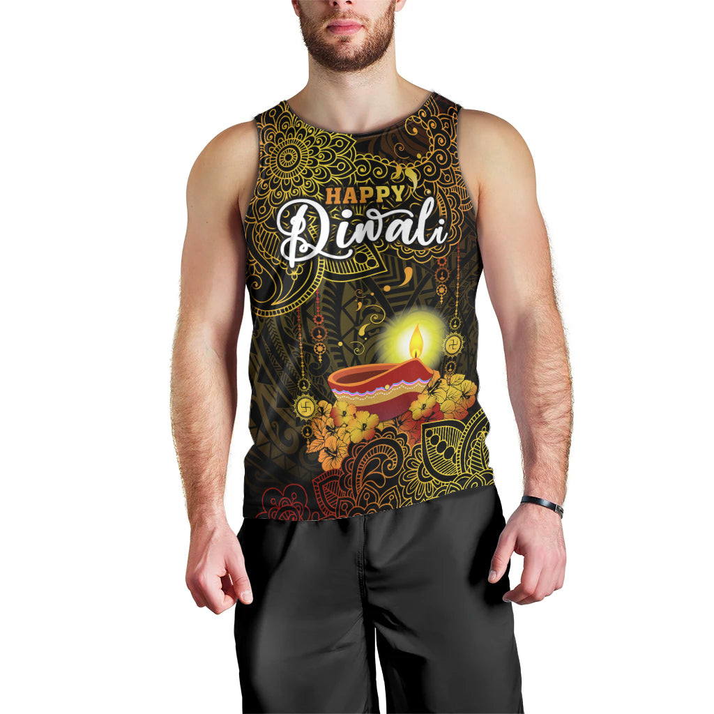 Happy Diwali Festival Men Tank Top Diya Lamp Hibiscus Polynesian Pattern LT05 - Polynesian Pride