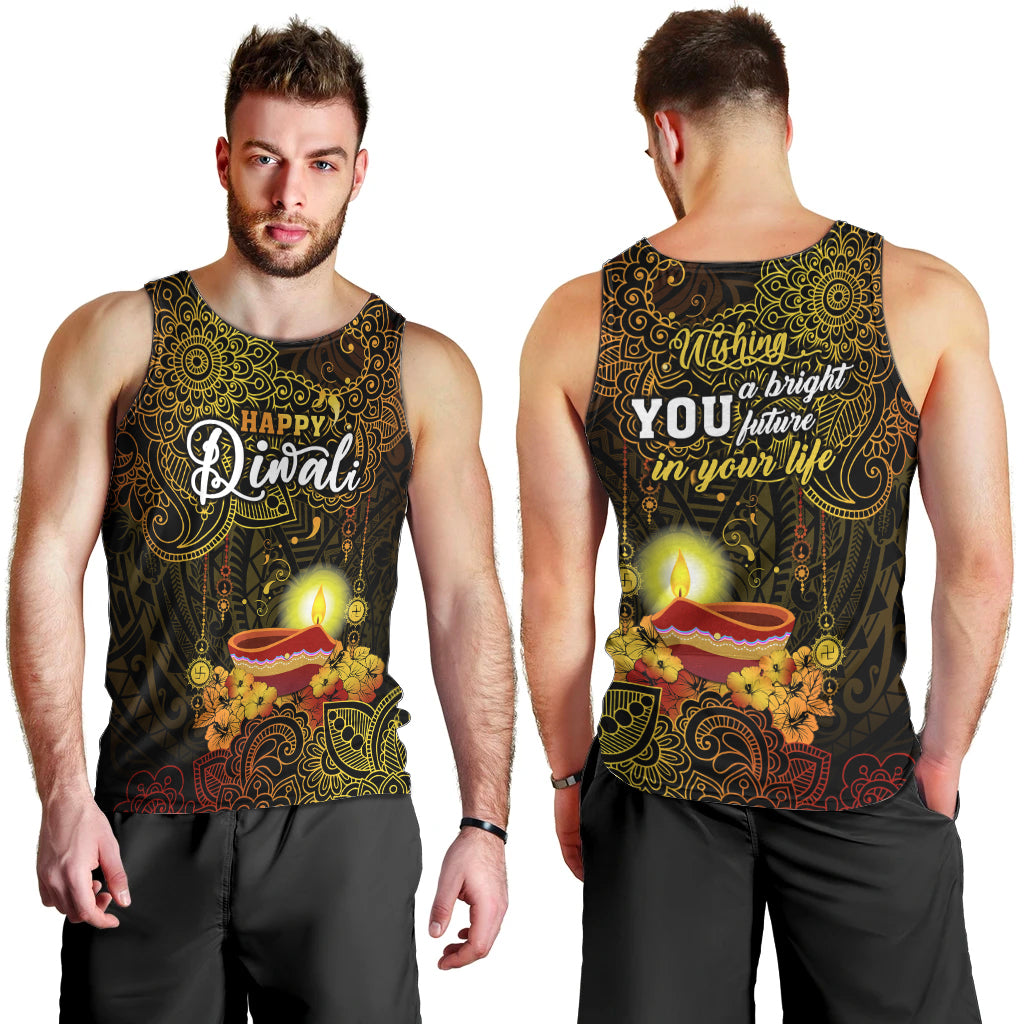 Happy Diwali Festival Men Tank Top Diya Lamp Hibiscus Polynesian Pattern LT05 - Polynesian Pride