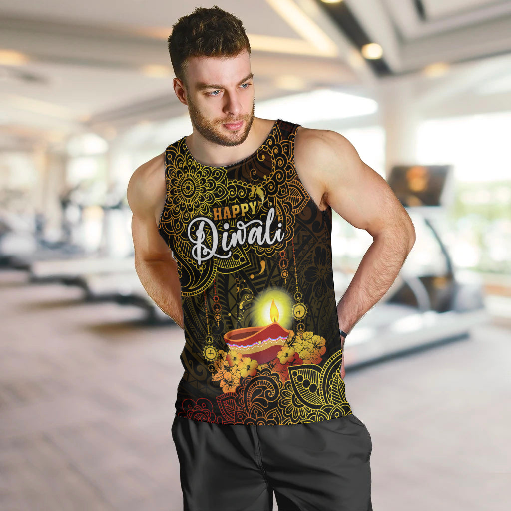 Happy Diwali Festival Men Tank Top Diya Lamp Hibiscus Polynesian Pattern LT05 - Polynesian Pride
