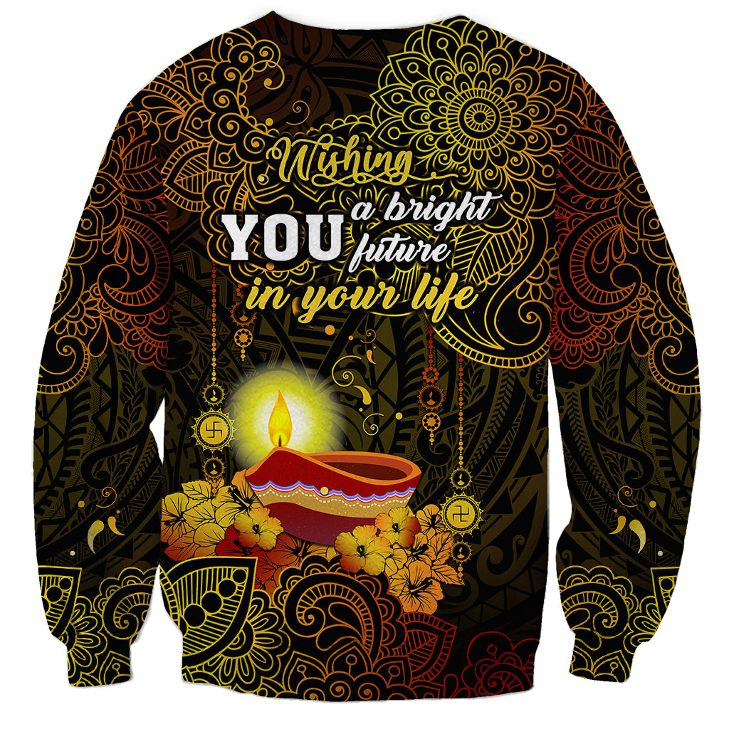 Happy Diwali Festival Sweatshirt Diya Lamp Hibiscus Polynesian Pattern LT05 - Polynesian Pride