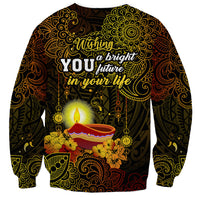 Happy Diwali Festival Sweatshirt Diya Lamp Hibiscus Polynesian Pattern LT05 - Polynesian Pride