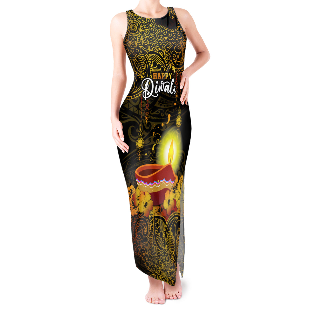 happy-diwali-festival-tank-maxi-dress-diya-lamp-hibiscus-polynesian-pattern