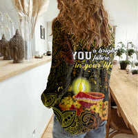 happy-diwali-festival-women-casual-shirt-diya-lamp-hibiscus-polynesian-pattern