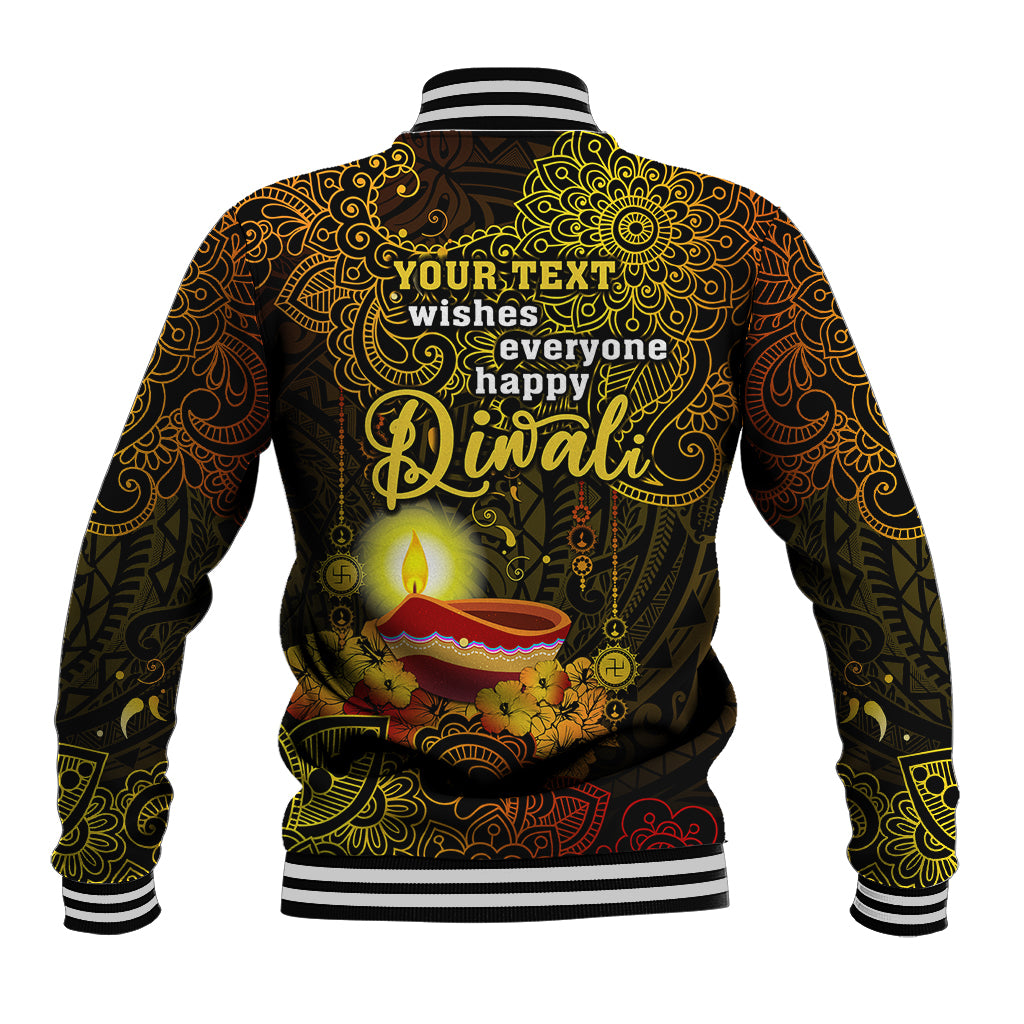 Personalized Happy Diwali Festival Baseball Jacket Diya Lamp Hibiscus Polynesian Pattern LT05 - Polynesian Pride