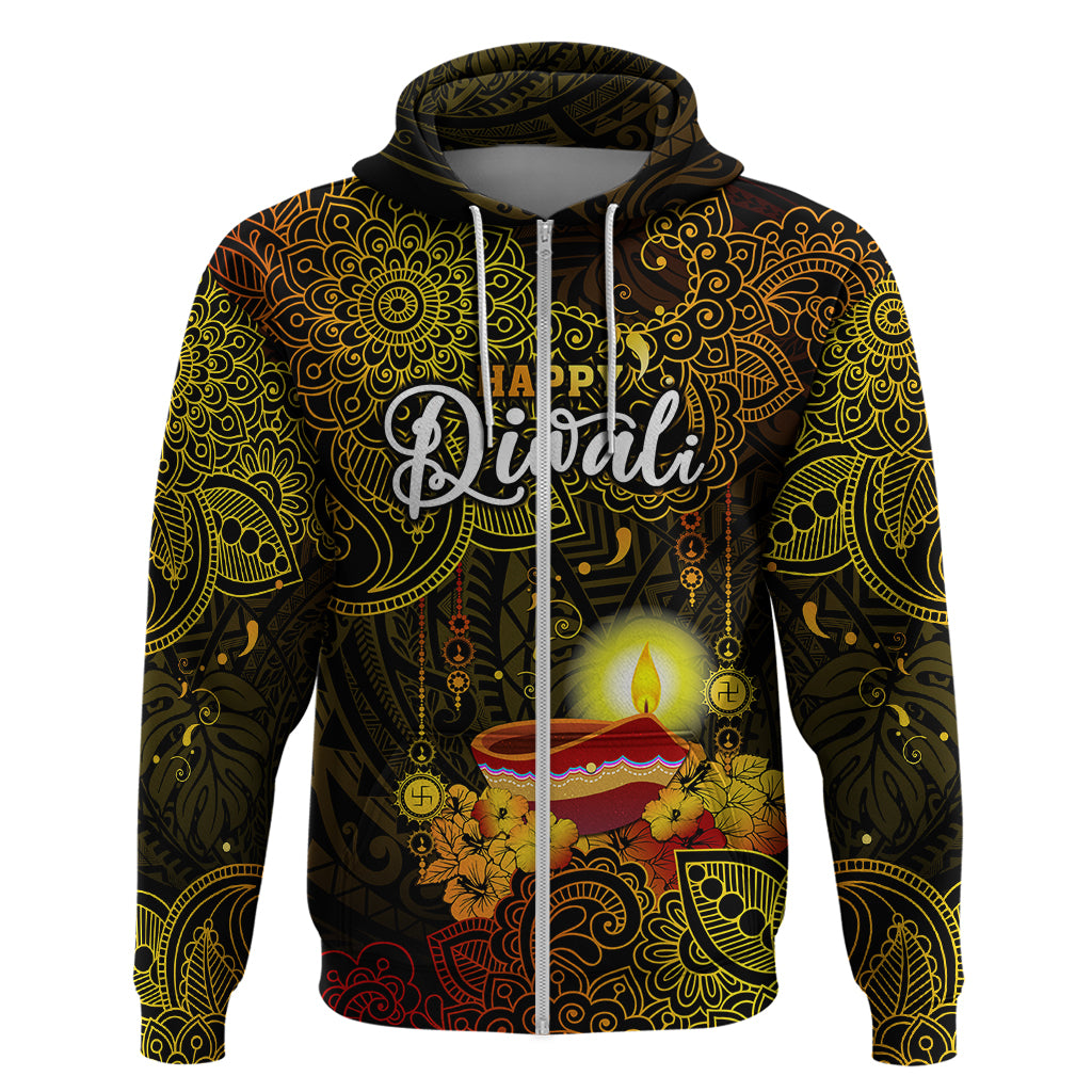 Personalized Happy Diwali Festival Hoodie Diya Lamp Hibiscus Polynesian Pattern LT05 - Polynesian Pride