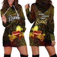 Personalized Happy Diwali Festival Hoodie Dress Diya Lamp Hibiscus Polynesian Pattern LT05 - Polynesian Pride