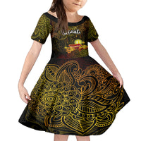 Personalized Happy Diwali Festival Kid Short Sleeve Dress Diya Lamp Hibiscus Polynesian Pattern LT05 KID Yellow - Polynesian Pride