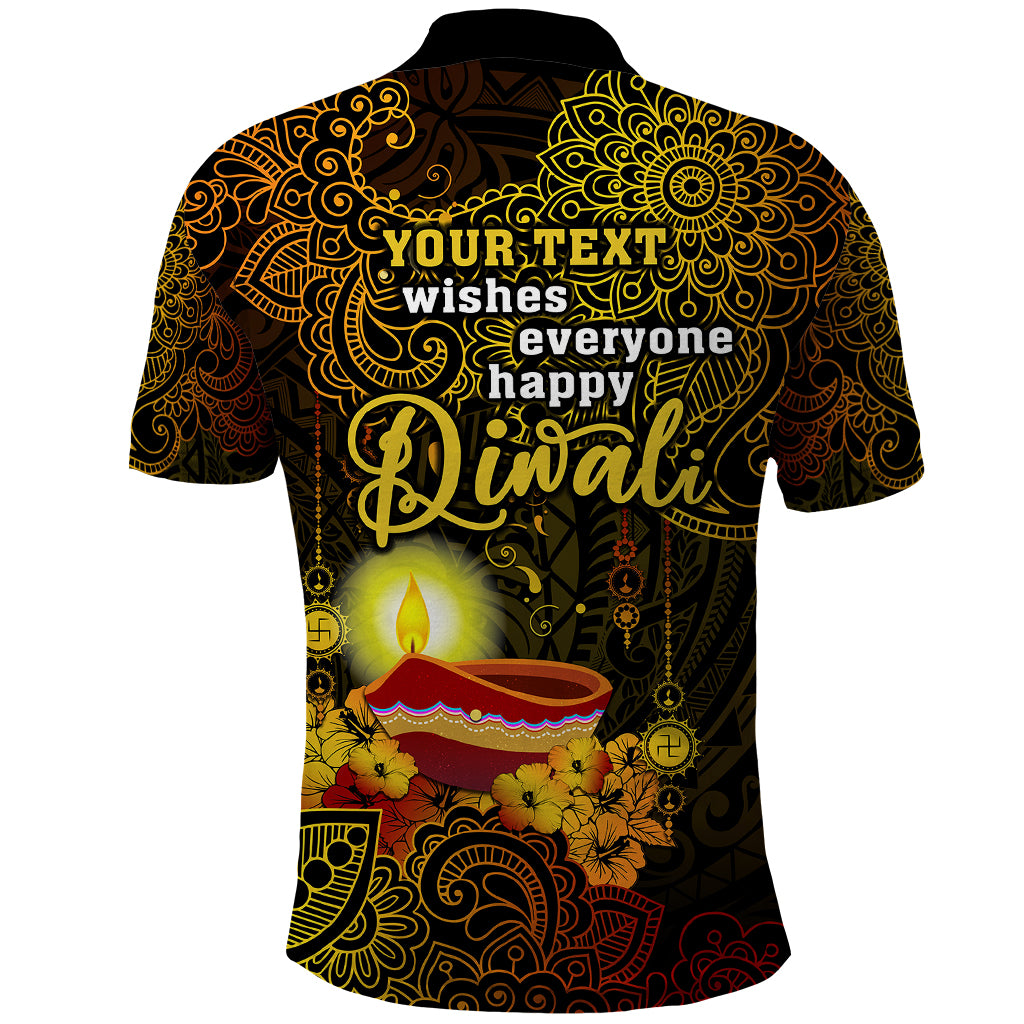 Personalized Happy Diwali Festival Polo Shirt Diya Lamp Hibiscus Polynesian Pattern LT05 - Polynesian Pride