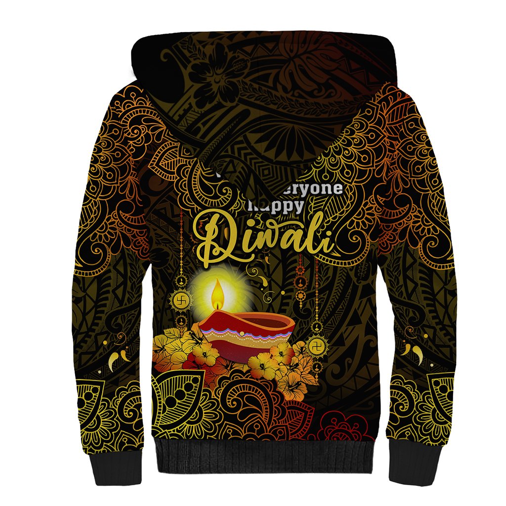Personalized Happy Diwali Festival Sherpa Hoodie Diya Lamp Hibiscus Polynesian Pattern LT05 - Polynesian Pride