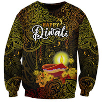 Personalized Happy Diwali Festival Sweatshirt Diya Lamp Hibiscus Polynesian Pattern LT05 Unisex Yellow - Polynesian Pride