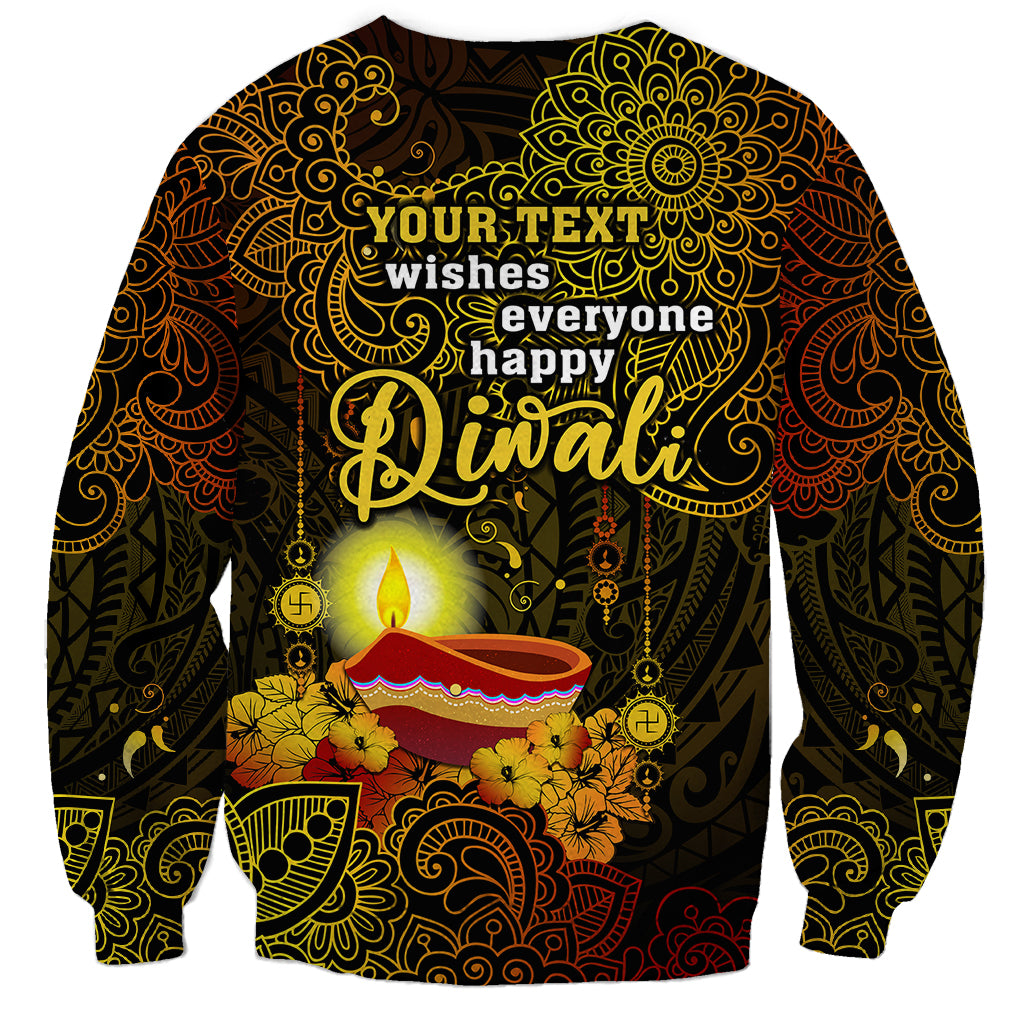 Personalized Happy Diwali Festival Sweatshirt Diya Lamp Hibiscus Polynesian Pattern LT05 - Polynesian Pride