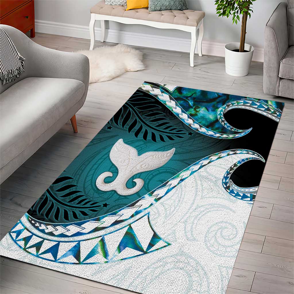 Aotearoa New Zealand Area Rug Maori Wera Paua Shell Teal Glitter
