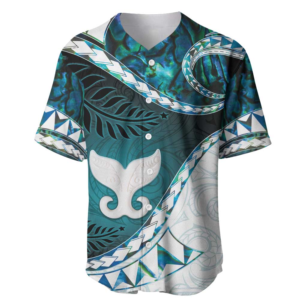 Aotearoa New Zealand Baseball Jersey Maori Wera Paua Shell Teal Glitter