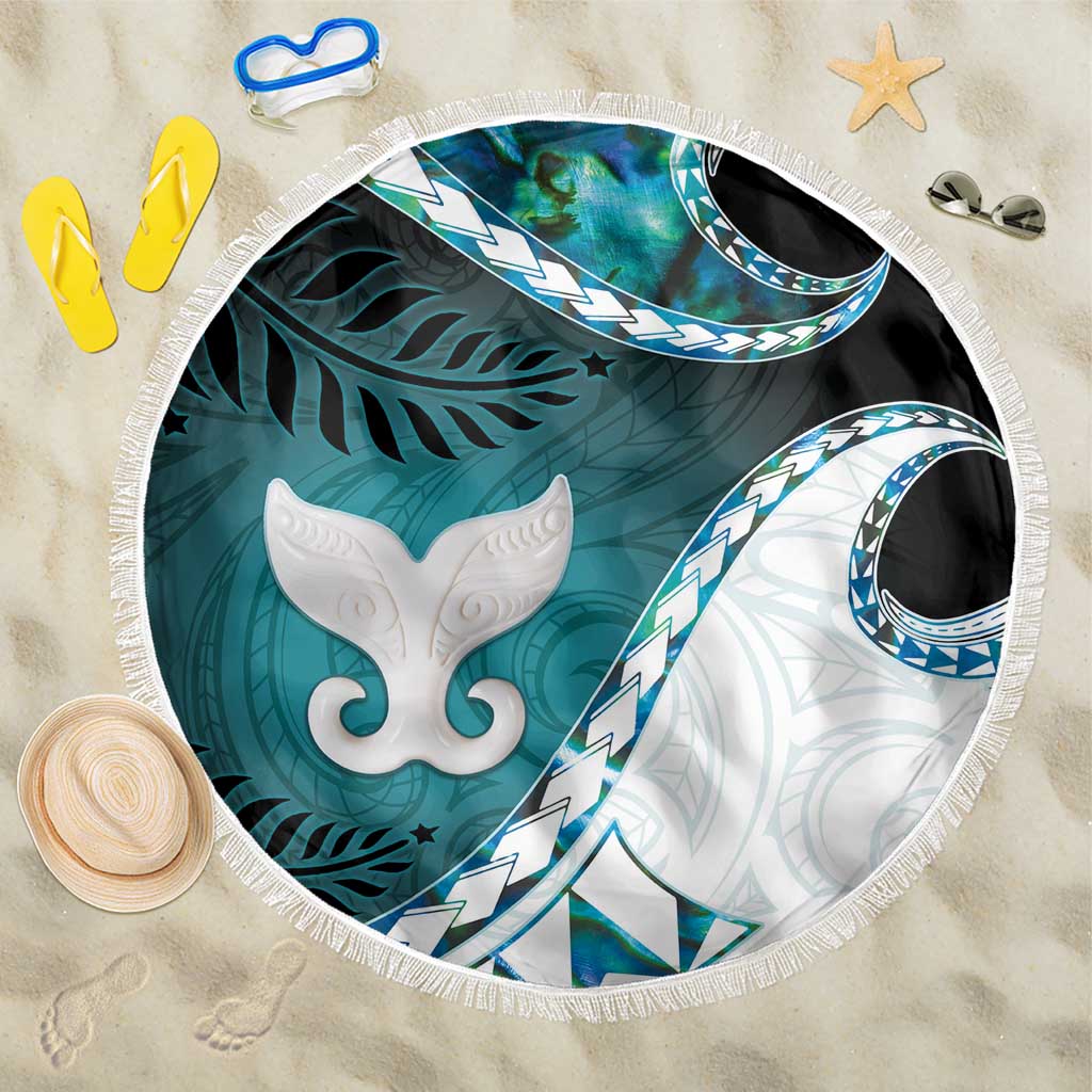 Aotearoa New Zealand Beach Blanket Maori Wera Paua Shell Teal Glitter LT05 One Size 150cm Teal - Polynesian Pride