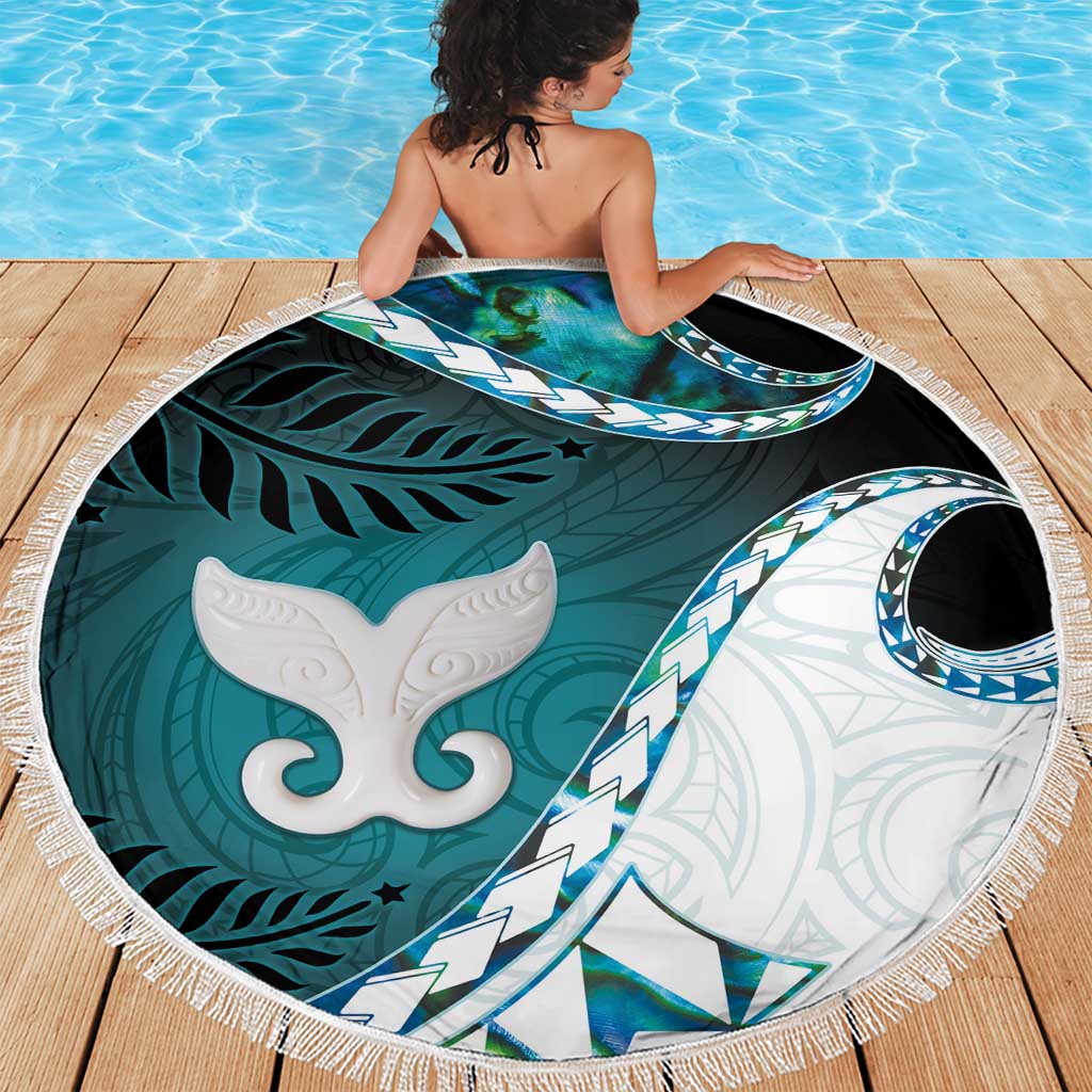 Aotearoa New Zealand Beach Blanket Maori Wera Paua Shell Teal Glitter LT05 - Polynesian Pride