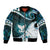 Aotearoa New Zealand Bomber Jacket Maori Wera Paua Shell Teal Glitter