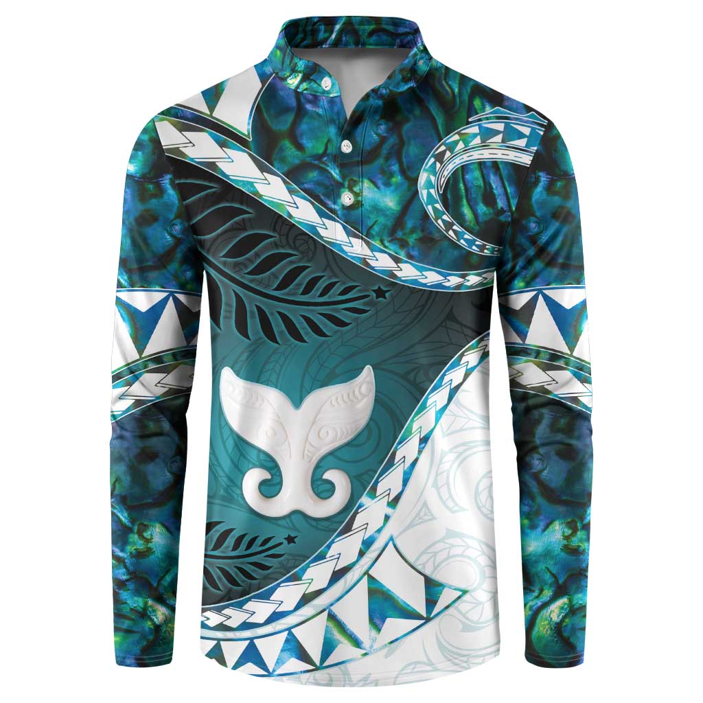 Aotearoa New Zealand Button Sweatshirt Maori Wera Paua Shell Teal Glitter