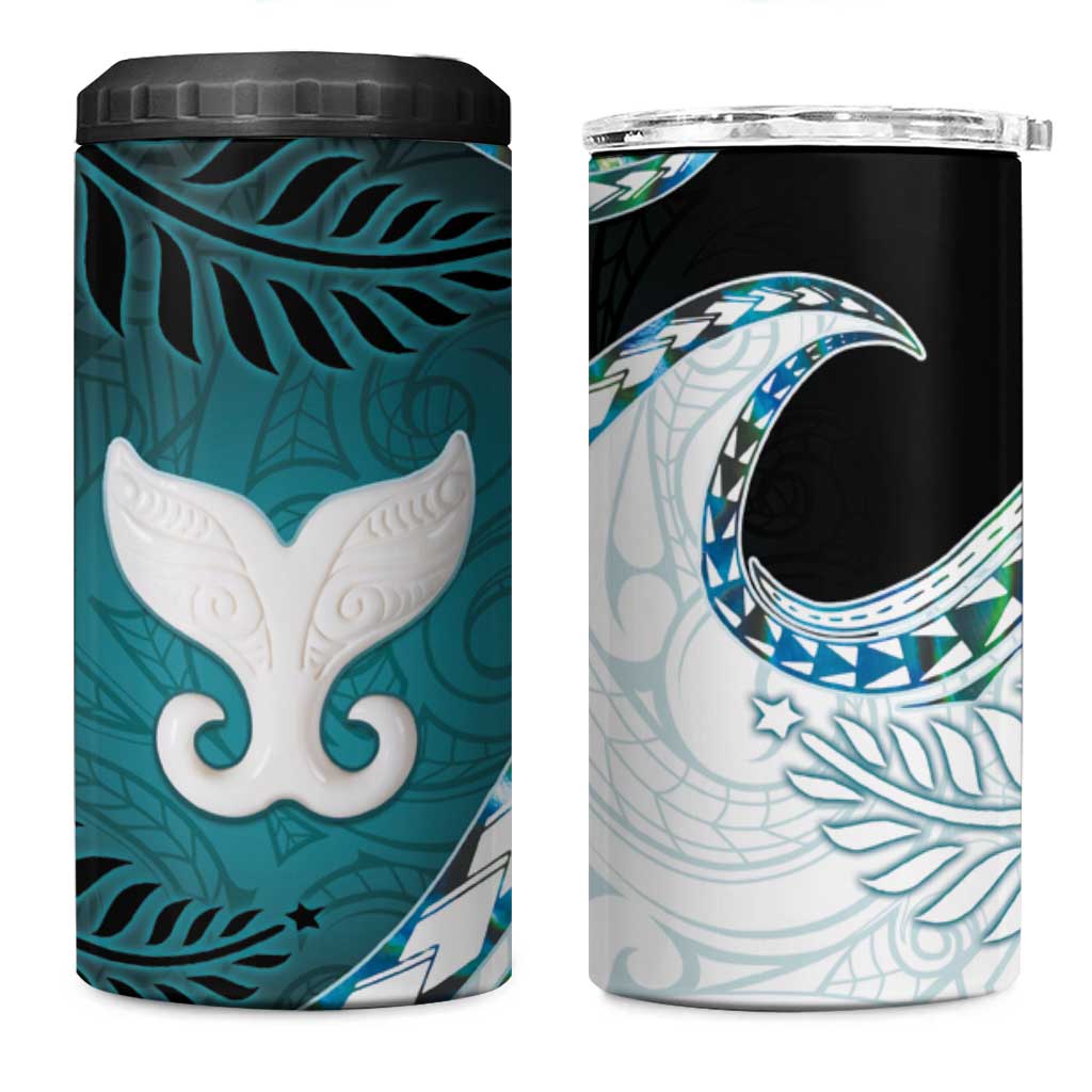 Aotearoa New Zealand 4 in 1 Can Cooler Tumbler Maori Wera Paua Shell Teal Glitter