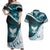 Aotearoa New Zealand Couples Matching Off Shoulder Maxi Dress and Hawaiian Shirt Maori Wera Paua Shell Teal Glitter