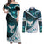 Aotearoa New Zealand Couples Matching Off Shoulder Maxi Dress and Long Sleeve Button Shirt Maori Wera Paua Shell Teal Glitter