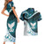 Aotearoa New Zealand Couples Matching Short Sleeve Bodycon Dress and Hawaiian Shirt Maori Wera Paua Shell Teal Glitter