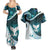 Aotearoa New Zealand Couples Matching Summer Maxi Dress and Hawaiian Shirt Maori Wera Paua Shell Teal Glitter