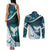 Aotearoa New Zealand Couples Matching Tank Maxi Dress and Long Sleeve Button Shirt Maori Wera Paua Shell Teal Glitter