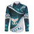 Aotearoa New Zealand Family Matching Long Sleeve Bodycon Dress and Hawaiian Shirt Maori Wera Paua Shell Teal Glitter