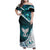 Aotearoa New Zealand Family Matching Off Shoulder Maxi Dress and Hawaiian Shirt Maori Wera Paua Shell Teal Glitter