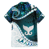 Aotearoa New Zealand Family Matching Off Shoulder Short Dress and Hawaiian Shirt Maori Wera Paua Shell Teal Glitter