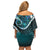 Aotearoa New Zealand Family Matching Off Shoulder Short Dress and Hawaiian Shirt Maori Wera Paua Shell Teal Glitter