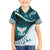 Aotearoa New Zealand Family Matching Off Shoulder Short Dress and Hawaiian Shirt Maori Wera Paua Shell Teal Glitter