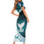 Aotearoa New Zealand Family Matching Short Sleeve Bodycon Dress and Hawaiian Shirt Maori Wera Paua Shell Teal Glitter