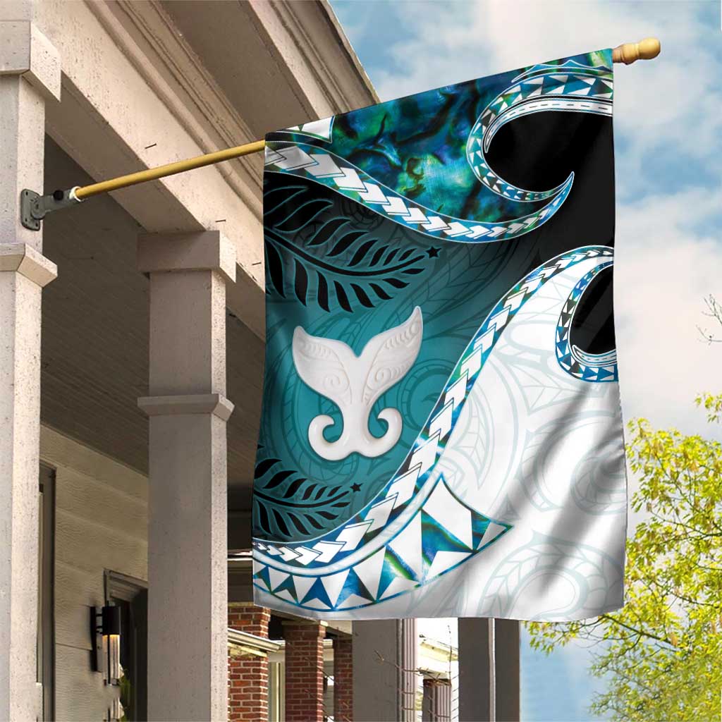Aotearoa New Zealand Garden Flag Maori Wera Paua Shell Teal Glitter LT05 House Flag Teal - Polynesian Pride