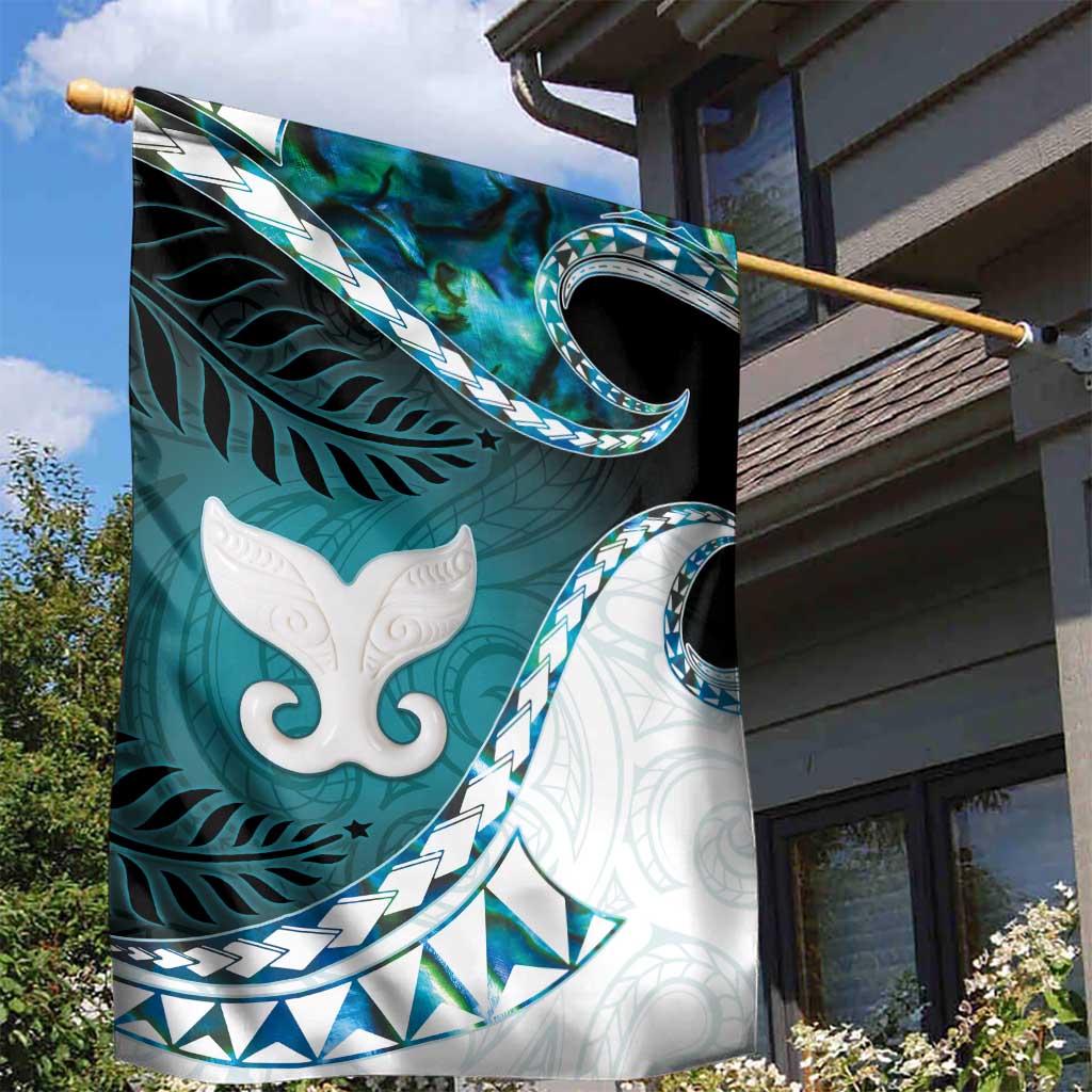 Aotearoa New Zealand Garden Flag Maori Wera Paua Shell Teal Glitter LT05 - Polynesian Pride