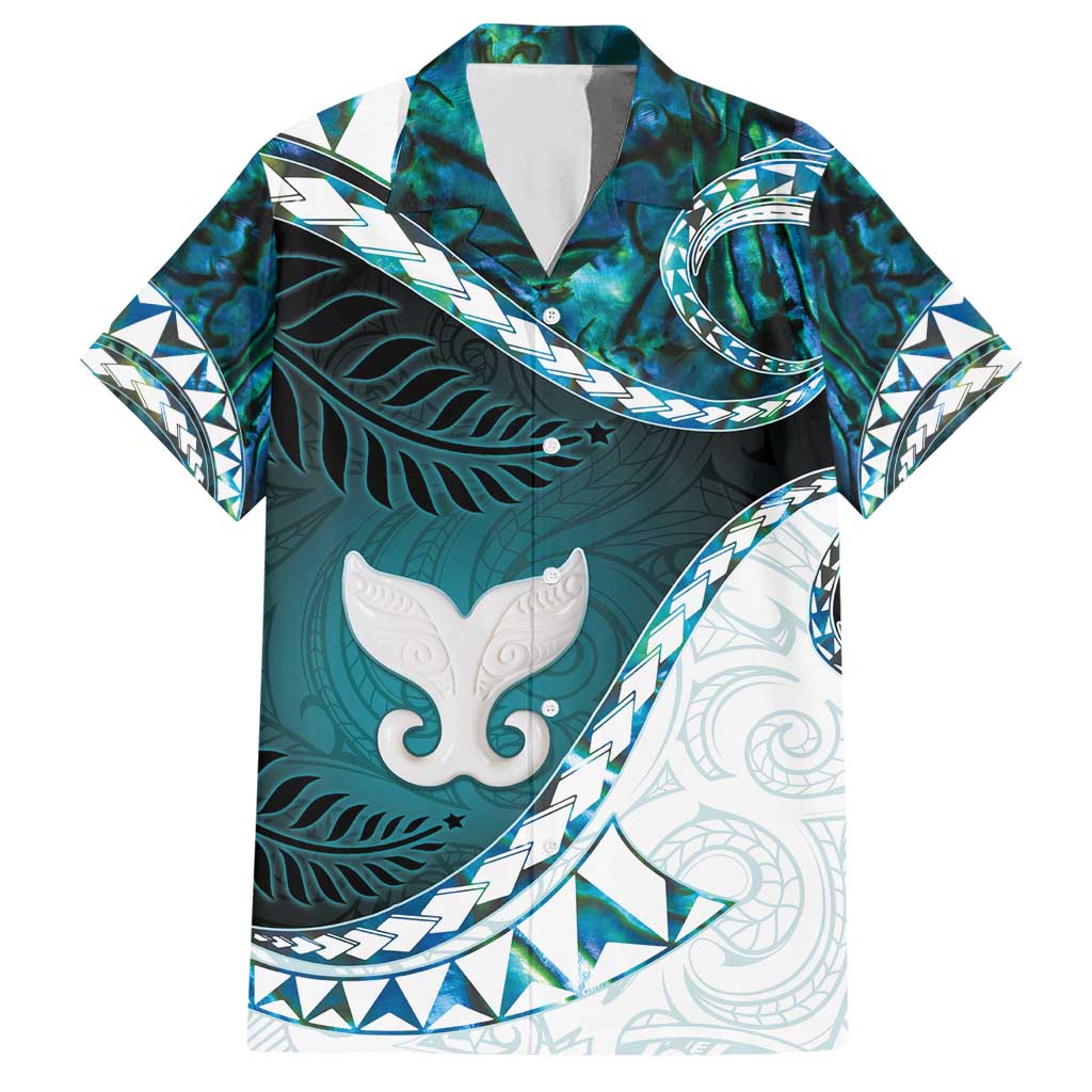 Aotearoa New Zealand Hawaiian Shirt Maori Wera Paua Shell Teal Glitter